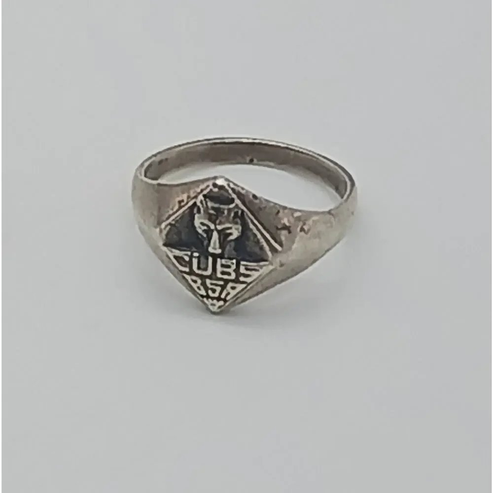 Vintage Sterling Silver Cub Scouts Ring BSA Signet Style Youth Jewelry Size 7